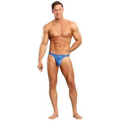 Male Power Satin Bong Thong Blue L-XL - Sensual Men's Stretch Nylon Underwear for Enhanced Comfort and Allure - Adult Naughty Store