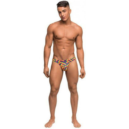 Male Power Pride Fest Contoured Pouch Bong Thong Rainbow S-M: The Ultimate Comfort and Style for Men's Intimate Pleasure in a Multicolored Herringbone Pattern - Adult Naughty Store