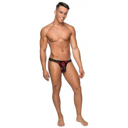 Male Power Kiss Me Mesh Micro Thong V Black Red L-XL - Sensual Men's Low Rise Sheer Underwear for Enhanced Pleasure - Size L/XL (36-42