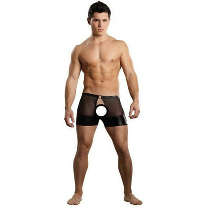 Male Power Extreme Double Exposure Black L/XL Men's Pouchless Cutout Short with Metal Ring Detail - Style MP-DEB-001 - Waist 36