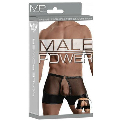 Male Power Extreme Double Exposure Black S/M Men's Specialty Underwear - Sensational Cutout Back & Pouchless Front with Metal Ring Detail - Waist 28-34