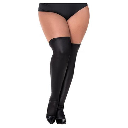 FemmeFatale Wet Look Thigh-Highs Black Qn - Sensual Lingerie for Women - Model WLT-001 - Seductive Pleasure for Legs - Queen Size