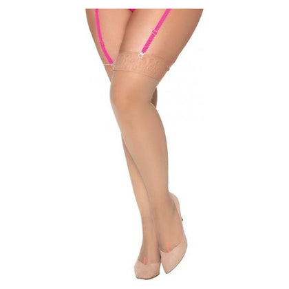 Dazzling Delights Mesh Thigh High Stockings - Hot Pink Back Seam - Nude QN