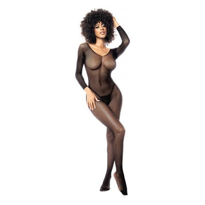 Elegant Moments Long Sleeved All Over Fishnet Body Stocking Black O/s - Seductive Women's Intimate Lingerie for Sensual Nights - Adult Naughty Store