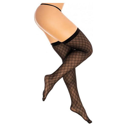 Elegant Intimates Diamond Mesh Thigh High Black L/XL - Women's Seductive Lingerie for Sensual Leg Pleasure