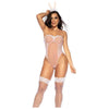 Luscious Lingerie Co. Seductive Bunny Underwire Bodysuit L/XL - Model 8725 - Women's Pink Lace-Up Back with Feather Detail and Head Piece - Adult Naughty Store