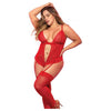 Lace & Mesh Teddy with Heart Embroidery - Model XE-543 - Women's Intimate Lingerie for Sensual Play - Plus Size 2X-3X - Adult Naughty Store