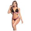 Lace Top with Animal Print Strap & Jockstrap Thong - Black/Neon Pink - Model M/L - Women's Intimate Apparel for Sensual Play - Size M/L - Adult Naughty Store