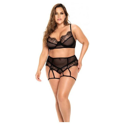 Glamourous Intimates Underwire Mesh & Lace Top W-bottom & Attachable Garters - Model 1x-2x - Women's Seductive Lingerie for Sensual Allure and Breathtaking Confidence - Adult Naughty Store