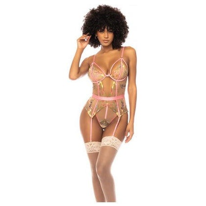 Rosa Intimates Floral Teddy Lingerie Set, Model S123, Women, Underwire, Garters, Pink