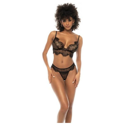 Lingerie X Eyelash Lace Bralette & Thong Panty Set - Model L/XL - Women's Intimate Wear - Black - Adult Naughty Store