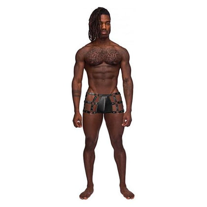 Male Power Fetish Vulcan Nylon Spandex Caged Short Black S-M: Sensual Men's Cutout Cage Lingerie (Model VP-001) for Intimate Pleasure - Size S-M