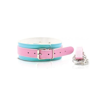 Nobü Fetish Choker & Leash Set - Pink/Blue Vinyl Leather Restraint for Sensual Bondage Play - Model NFB-CL001 - Unisex - Neck and Wrist Pleasure - Adjustable