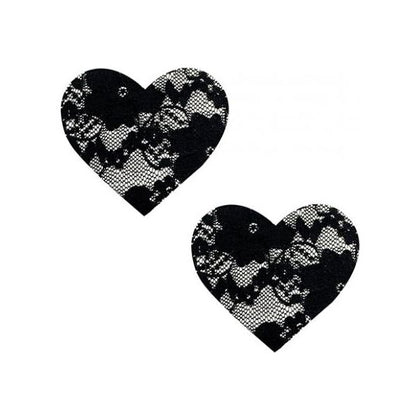 Neva Nude Black Lace Heart Pasties - Model O-s - Women's Intimate Lingerie - NIPZTIX-001 - Nipple Covers for Sensual Pleasure - 2.75