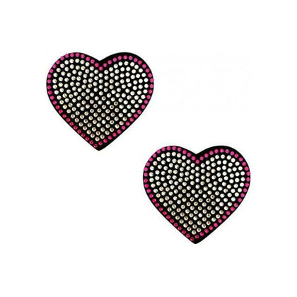 Burlesque Heart 'n Soul Crystal Heart Nipztix - Pink-clear O-s: Sensual Silicone Rhinestone Heart Nipztix - Model BHS-CHN-PK-Os - Women's Intimate Pleasurewear - One Size