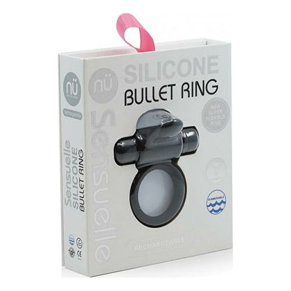 Nu Sensuelle 7 Function Silicone Bullet Ring - Black: Powerful Rechargeable Cock Ring for Enhanced Pleasure