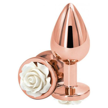 Rear Assets Medium - White Rose Anal Plug - Model R-AM-WR - Unisex Pleasure Toy in Elegant White - Adult Naughty Store