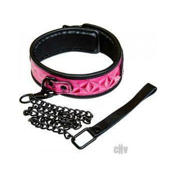 NS Novelties Sinful Collar Pink - Comfortable Stamped Vinyl and Neoprene Adjustable Collar and Leash for Extended Wear - Model SC-001 - Female - Sensual Neck Play Accessory
