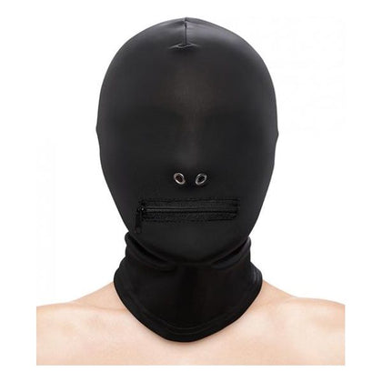 Fetish & Fashion Zippered Mouth Hood - Model FZMH-001 - Unisex Sensory Deprivation Headgear for BDSM Play - Black