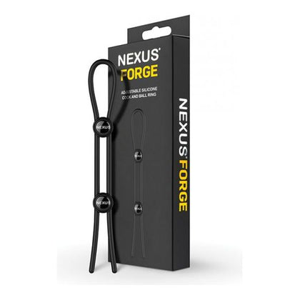 Nexus Forge Double Lasso - Adjustable Silicone Cock and Ball Ring for Male Enhancement - Model NL-200 - Enhances Stamina and Pleasure - Black