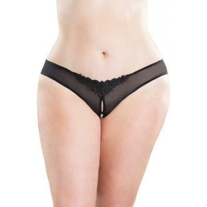 Oh La La Cheri Lingerie Black Crotchless Pearl Thong 1X-2X - Sensual Elegance for Intimate Moments - Adult Naughty Store