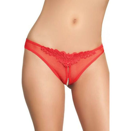 Oh la la cheri Lingerie Crotchless Thong Panty with Pearls Red O-S: Seductive Women's Open Crotch Lace Pearl Thong Panty, Model OLC-CTP-R, One Size, Passionate Pleasure