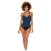 Claribel Ribbed Jersey Romper - Sensual Loungewear for Women, Model CLRB-1201, Estate Blue-Black, Size L/XL