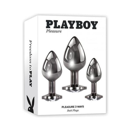 Playboy Pleasure Pleasure 3 Ways Metal Anal Training Kit - Model 2021 - Unisex - Butt Plugs for Sensual Exploration - Hematite Plated - Black