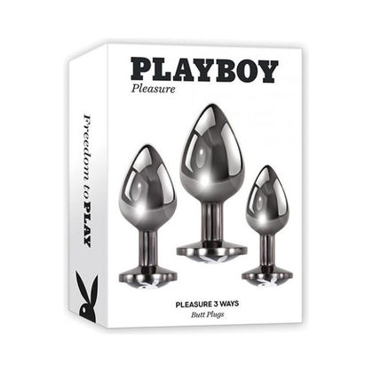 Playboy Pleasure Pleasure 3 Ways Metal Anal Training Kit - Model 2021 - Unisex - Butt Plugs for Sensual Exploration - Hematite Plated - Black - Adult Naughty Store