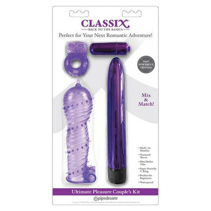 Classix Ultimate Pleasure Couples Kit - Purple, Multi-Speed Vibrator with Textured Sleeve, Cock Ring, and Bullet - Unleash Your Passion with Endless Possibilities