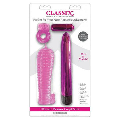 Classix Ultimate Pleasure Couples Kit - Pink - Multi-Speed Vibe with Textured Sleeve, Cock Ring, and Bullet - Model UC-500 - For Couples' Sensual Exploration and Endless Pleasure - Adult Naughty Store