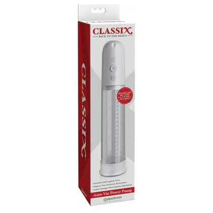 Classix Auto-Vac Power Pump - Male Penis Enlargement Device, Model X123, for Enhanced Girth and Length, Hands-Free Operation, Transparent Cylinder, White