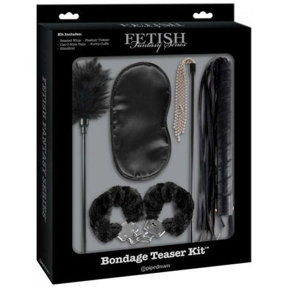 Pipedream Fetish Fantasy Bondage Teaser Kit - Beginner's BDSM Set with Beaded Whip, Feather Tickler, Cat-O-Nine Tails, Furry Cuffs, and Satin Love Mask - Unisex Pleasure Toys - Black