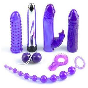 Royal Pleasure Emporium: The Ultimate Pleasure Kit for All Your Desires - Silver Vibrator with Sleeves, Translucent Dong, Textured Cock Ring, Graduated Anal Beads, Thrill Balls - Model RV7, Unisex, Multi-Pleasure, Silver
