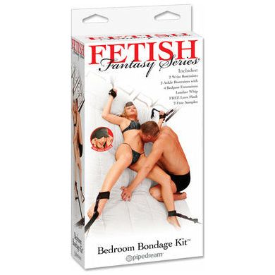 Fetish Fantasy Series Bedroom Bondage Kit - Ultimate Pleasure Experience for Couples - Model 2021B - Unleash Your Desires - Gender-Neutral - Full Body Restraints, Whip, Love Mask - Intensify Pleasure - Black