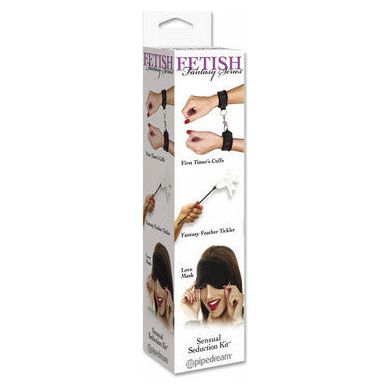 Pipedream Fetish Fantasy Series Sensual Seduction Kit - Feather Tickler, Love Mask, and Cuffs - Beginners BDSM Playset for Couples - Pleasure Exploration - Black
