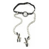 Fetish Fantasy Series O-Ring Gag with Nipple Clamps - Model XR-567B - Unisex BDSM Mouth Gag and Nipple Clamps Set for Sensual Play - Black - Adult Naughty Store