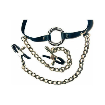 Fetish Fantasy Series O-Ring Gag with Nipple Clamps - Model XR-567B - Unisex BDSM Mouth Gag and Nipple Clamps Set for Sensual Play - Black