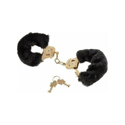 Pipedream Fetish Fantasy Deluxe Furry Cuffs - Black Gold: Premium Bondage Restraints for Sensual Pleasure - Adult Naughty Store