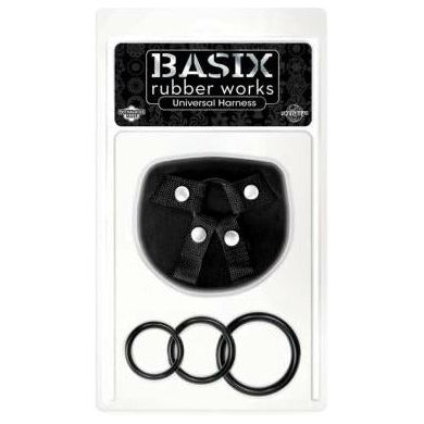 Basix Rubber Works Universal Harness - Model: Regular Size - Strap-On Play for All Genders - Adjustable - Harness-Compatible - Multiple Sizes - Black