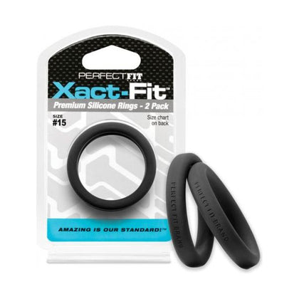 Perfect Fit Xact-Fit #15 Black Pack Of 2 Cock Rings - Premium Silicone, Enhanced Pleasure, Intimate Support for Men - Adult Naughty Store