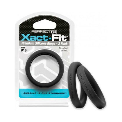 Perfect Fit Xact-Fit #16 Black Silicone Cock Ring Set for Men - Enhance Pleasure and Performance