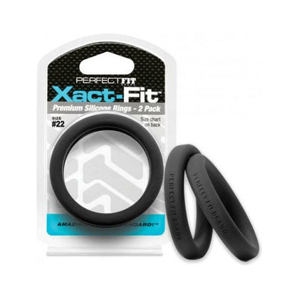 Perfect Fit Xact-Fit #22 2 Pack Black Cock Rings - Premium Silicone, Intimate Pleasure for Men, Enhance Stamina and Sensation