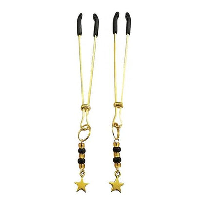 Bijoux De Nip Tweezer Nipple Clamp W-Black & Gold Beads with Star - Gold