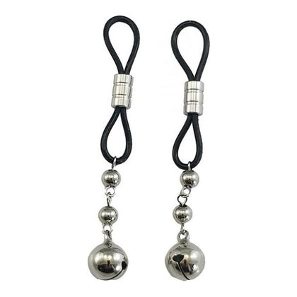 Bijoux De Nip Nipple Halos with Silver Bells - Black, Adjustable Silicone Strap, Unisex, Nipple Adornment, One Size