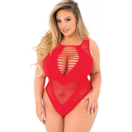 Red Queen Cut Out Fishnet Plus Size Bodysuit - Model RQ-001 - Women's Erotic Lingerie - Intimate Pleasure - Size 16-22