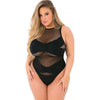 Criss Cross Fishnet Bodysuit Black Qn - Women's Plus Size Lingerie, Seductive Style, Model CCFSB-QN, Intimate Apparel for Alluring Allure, Size Queen - Adult Naughty Store