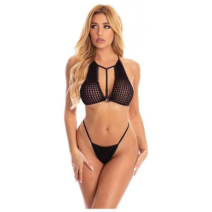 Pink Lipstick The Real Me Bralette & Thong Set - Women's Intimate Lingerie, Model RLBT-001, Black, One Size - Adult Naughty Store