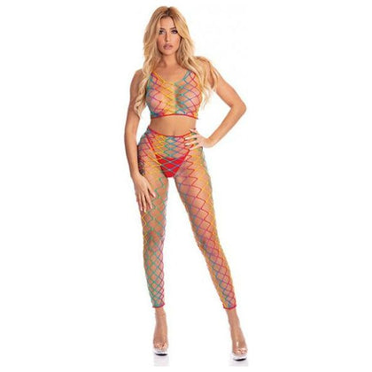 Pink Lipstick Roy G. Biv 2 Pc Bodystocking Rainbow O-s - Seductive Lingerie Set for Women - Model RG-2BIV - Unleash Your Passion with this Vibrant Rainbow Bodystocking - One Size Fits Most - Adult Naughty Store