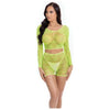 Pink Lipstick Leaf It To Me Long Sleeve Crop Top & Short Green O-s: Women's Sensual Lingerie Set LSCT-01, for Intimate Play, One Size - Adult Naughty Store